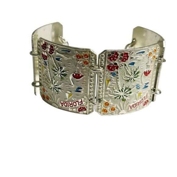 Vintage 1950's Florida Panel Bracelet Painted Enamel Aluminum Statement Japan - Picture 3 of 6